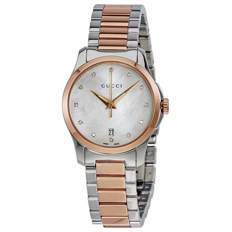 Gucci Timeless Diamond Mother of Pearl Dial Ladies Watch 